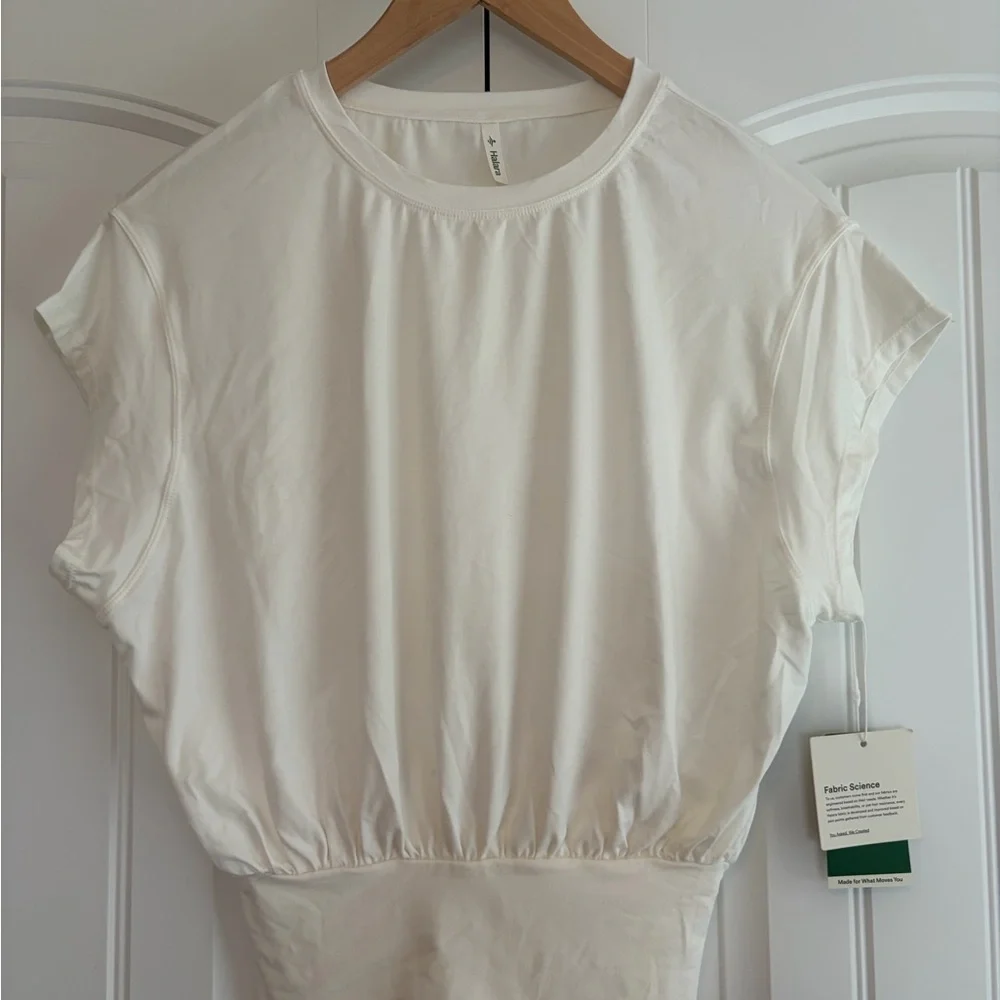 Halara NWT Women's Round Neck Batwing Sleeve Work T-Shirt White Size Small NEW - Picture 5 of 13